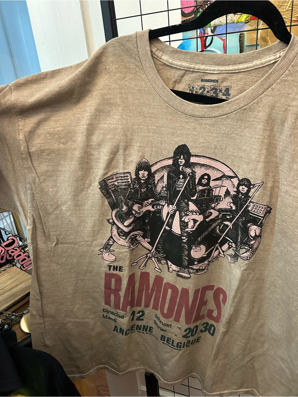 The Ramones Graphic Band Tee in Beige with Pink Logo